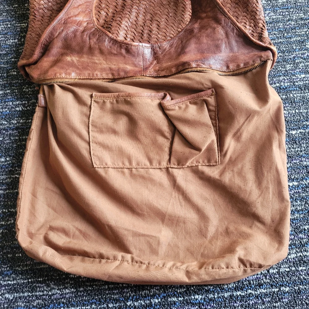 Platania Large Leather Brown Woven Tote Bag - Boho Chic! - Picture 9 of 15